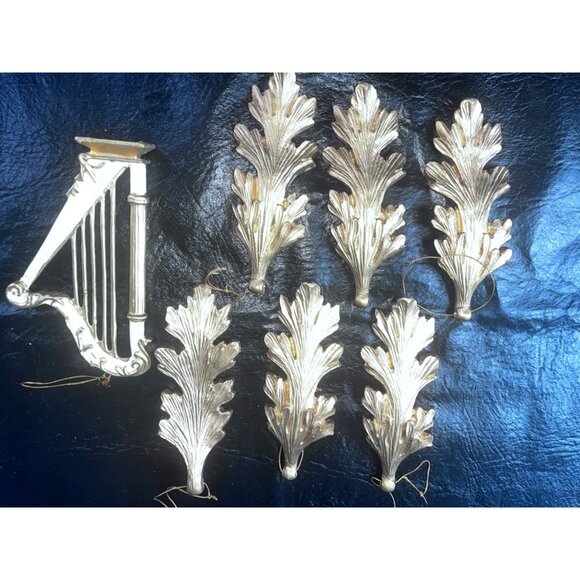 7 Gold Leaf & Harp Christmas Ornaments Victorian Style Tree 6" - Picture 9 of 9